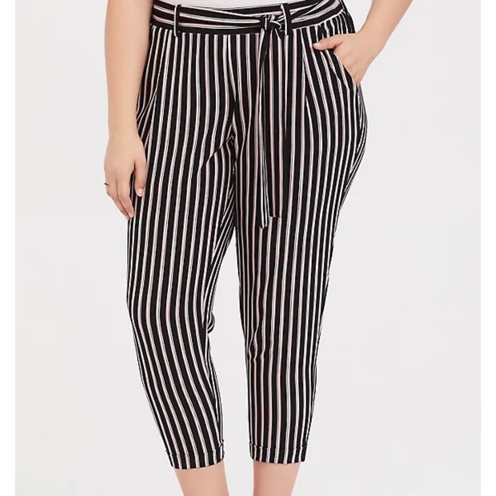 MULTI STRIPE CREPE TIE FRONT TAPERED PANT